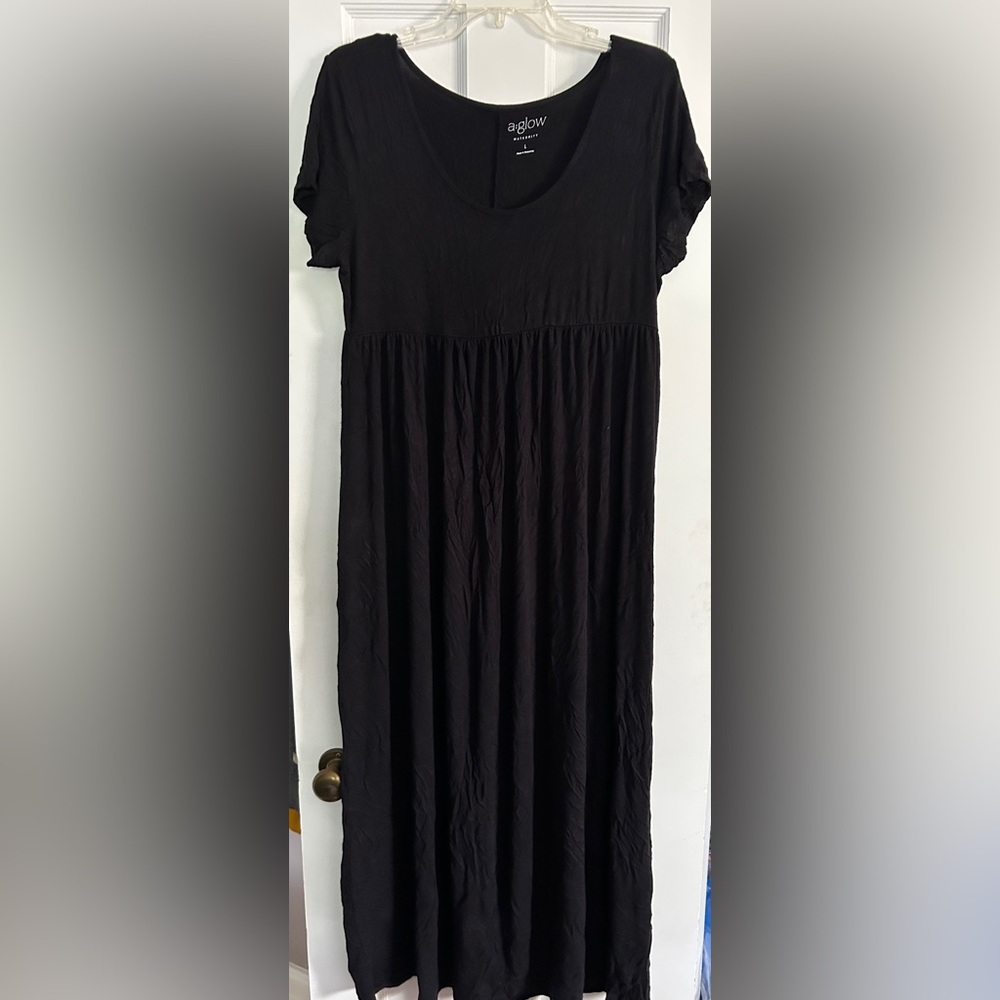 a:glow Black Smocked A-Line Maxi Dress